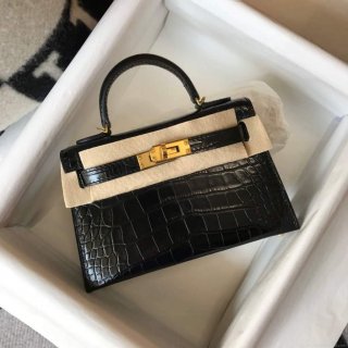 Hermes Kelly Bag Designer Hermes 19CM Shoulder Mini Bag Black 20450