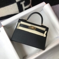 Hermes Kelly Bag Hermes 19CM Epsom Shoulder Mini Bag Black Gold buckle 20455