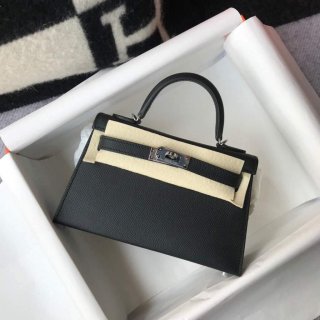 Hermes Kelly Bag Hermes 19CM Epsom Shoulder Mini Bag Black Silver buckle 20456