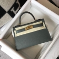 Hermes Kelly Bag Hermes 19CM Epsom Shoulder Mini Bag Dark gray 20474