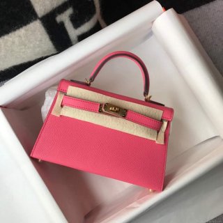 Hermes Kelly Bag Hermes 19CM Epsom Shoulder Mini Bag Dark pink 20472