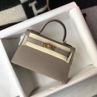 Hermes Kelly Bag Hermes 19CM Epsom Shoulder Mini Bag Gray 20468