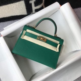 Hermes Kelly Bag Hermes 19CM Epsom Shoulder Mini Bag Green 20471