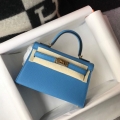 Hermes Kelly Bag Hermes 19CM Epsom Shoulder Mini Bag Middle blue 20469