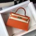 Hermes Kelly Bag Hermes 19CM Epsom Shoulder Mini Bag Orange 20464