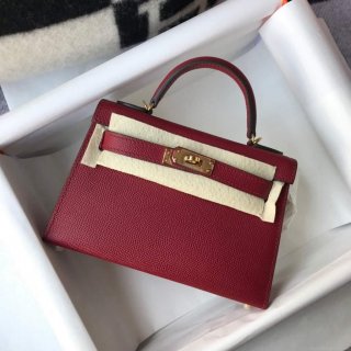 Hermes Kelly Bag Hermes 19CM Epsom Shoulder Mini Bag Wine red 20462