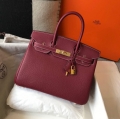 Hermes Birkin Designer Tote Bag Togo Leather 28343 Wine Red