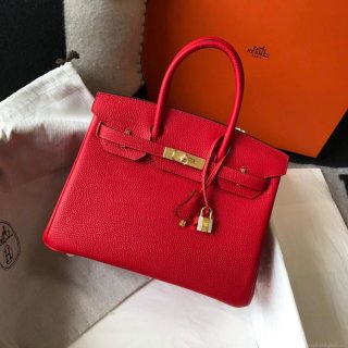 Hermes Birkin Designer Tote Bag Togo Leather 28344 Red