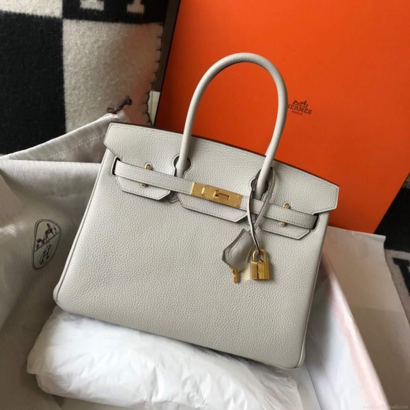 Hermes Birkin Designer Tote Bag Togo Leather 28348 White