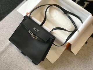 Hermes Kelly 22cm of Danse Leather Bag 20350 Black