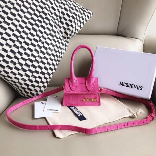 Jacquemus 213BA001 Le Chiquito Signature crocodile leather mini handbag Pink