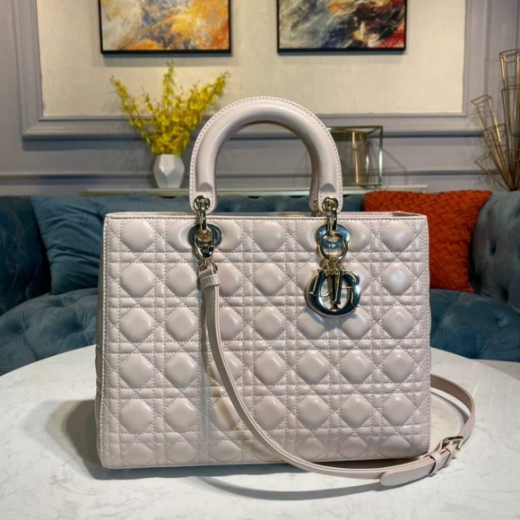 Dior M0566 Large Lady Dior Bag Beige Cannage Lambskin