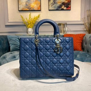 Dior M0566 Large Lady Dior Bag Blue Cannage Lambskin