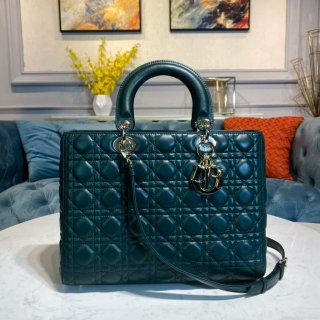 Dior M0566 Large Lady Dior Bag Dark Green Cannage Lambskin