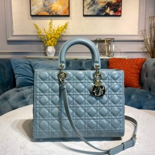 Dior M0566 Large Lady Dior Bag Lake Blue Cannage Lambskin