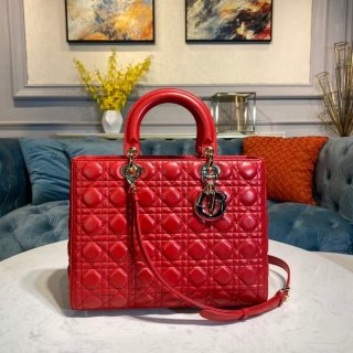 Dior M0566 Large Lady Dior Bag Red Cannage Lambskin