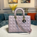 Dior M0566 Large Lady Dior Bag Silver Pink Cannage Lambskin