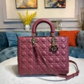 Dior M0566 Large Lady Dior Bag Wine Red Cannage Lambskin