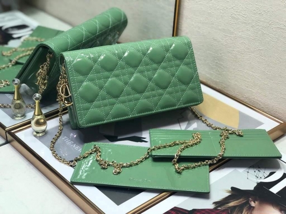 Dior S0204 Lady Dior Pouch Patent Cannage Calfskin Green