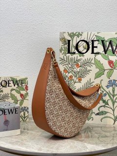 LOEWE A923PL9X01 Luna bag in Anagram jacquard and classic calfskin Tan/Pecan