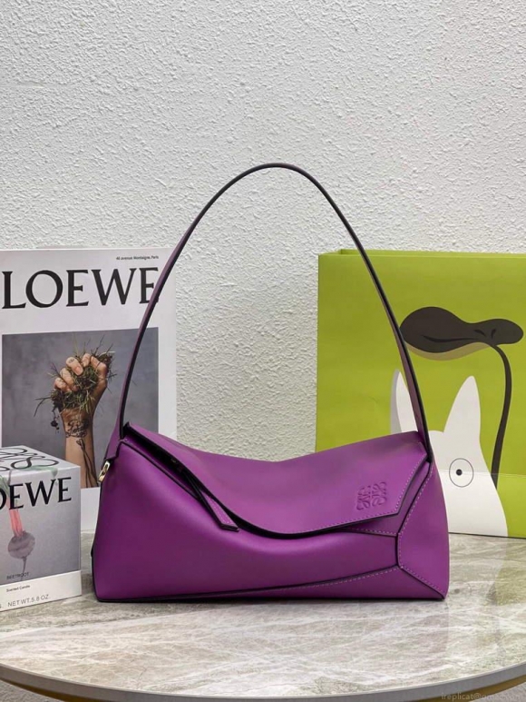 Loewe A510J67X01 Puzzle Hobo Bag in Nappa Calfskin Purple