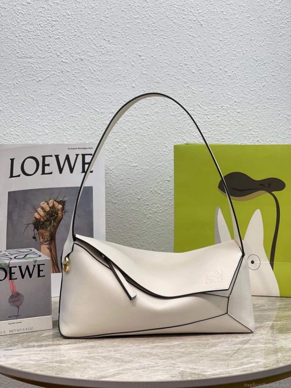 Loewe A510J67X01 Puzzle Hobo Bag in Nappa Calfskin Soft White