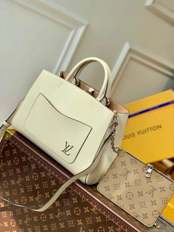 LV M59953 Louis Vuitton Marelle Tote MM Quartz White