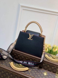 LV M58607 Louis Vuitton Capucines BB Handbag Black Apricot