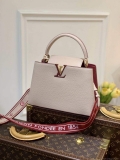 LV M58610 Louis Vuitton Capucines MM Handbag Beige and Wine red