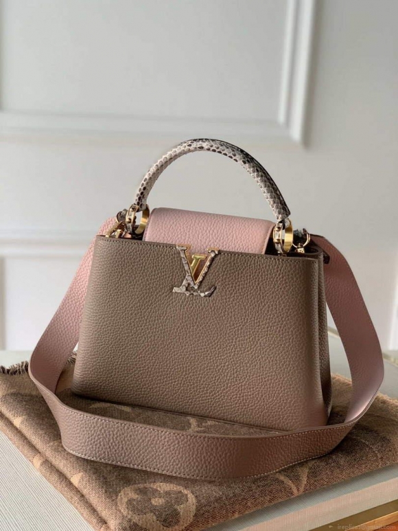 LV M57539 Louis Vuitton Capucines BB Handbag Grey and Pink