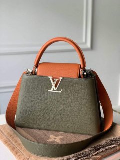 LV M57523 Louis Vuitton Capucines MM Handbag Green and Brown