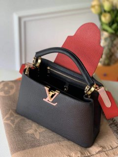 LV M57518 Louis Vuitton Capucines MM Handbag Black and Red