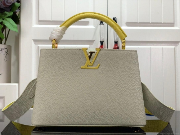 LV M59468 Louis Vuitton Capucines BB Handbag Snow White and Cedrat