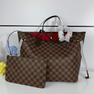 Louis Vuitton LV N41358 Neverfull MM Damier Ebene Cerise Red