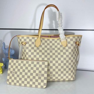 Louis Vuitton LV N41361 Neverfull MM Damier Azur Rose Ballerine Pink