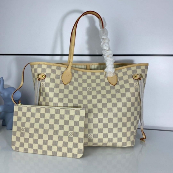 Louis Vuitton LV N41361 Neverfull MM Damier Azur Beige