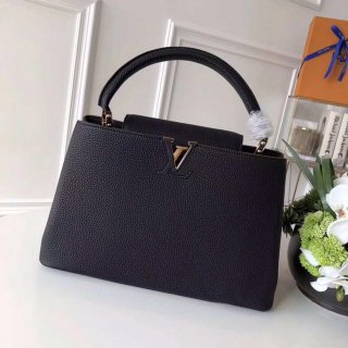 LV M48864 Louis Vuitton MM Capucines Leather Bag M42259 Black