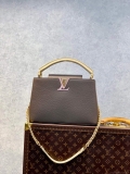 LV M59516 Louis Vuitton Capucines MM Handbag Smokey Brown Green/Crème/Pink