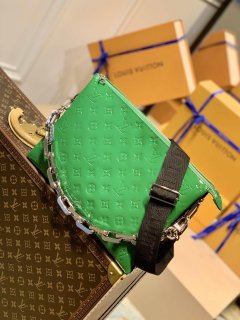 LV M57783 Louis Vuitton Coussin MM Embossed puffy Green Patent Leather