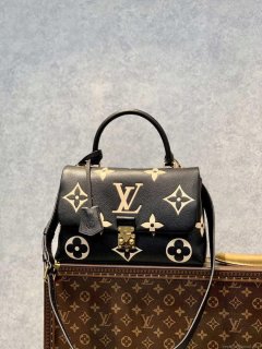 LV M45978 Louis Vuitton Madeleine MM Bicolor Monogram Empreinte Leather Black