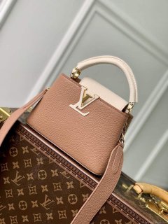 LV M21045 Louis Vuitton Capucines Mini Handbag Trianon Pink / Greige