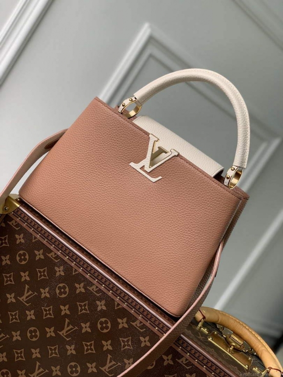 LV M21045 Louis Vuitton Capucines MM Bag Trianon Pink / Greige