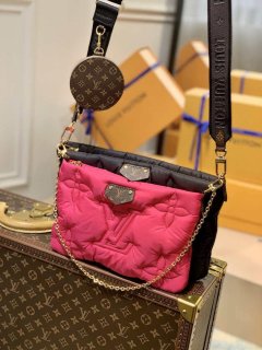 LV M58980 Louis Vuitton Maxi Multi Pochette Accessoires Bag M58977 Black and Fuchsia