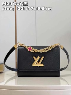 Louis Vuitton LV M20834 Twist MM Bag Epi Black with Pink