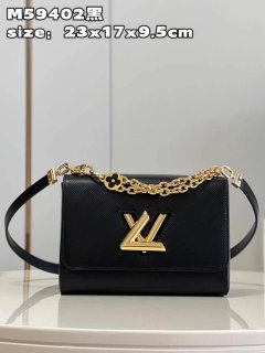 Louis Vuitton LV M59402 Twist MM Bag Epi Black with Black