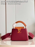 LV M48865 Louis Vuitton Capucines Mini Bag Stitched ostrich leather Wine Red