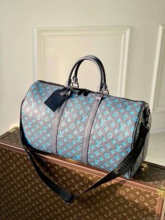 LV M46593 Louis Vuitton Keepall Bandoulière 50 Bag Navy River Blue