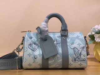 LV M22527 Louis Vuitton Keepall Bandoulière 25 Bag Crystal Blue