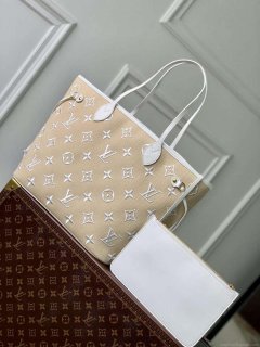 LV M22839 Louis Vuitton Neverfull MM Tote Bag White