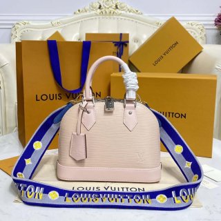 LV M40302 Louis Vuitton Alma BB Epi Handbag Nude with blue